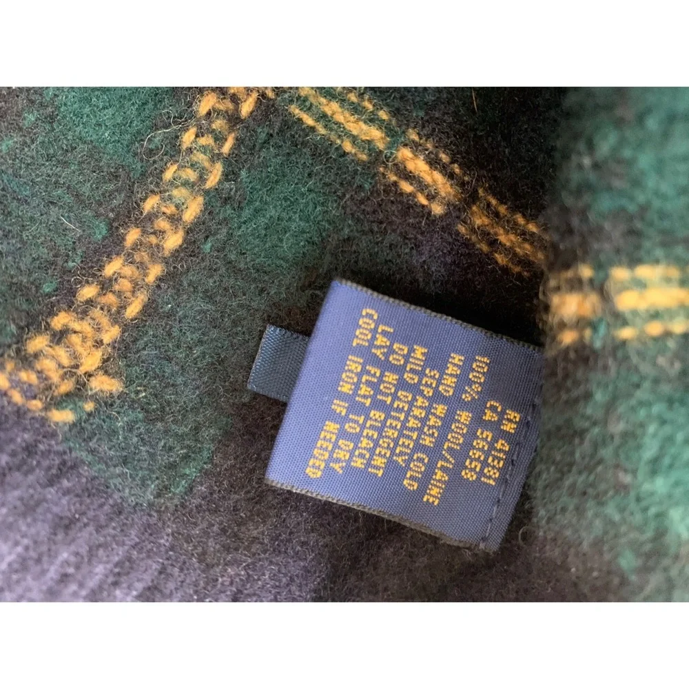 Polo Ralph Lauren Lambs Wool Leather Patch Blue Watch Tartan Sweater Size Medium - Picture 2 of 4